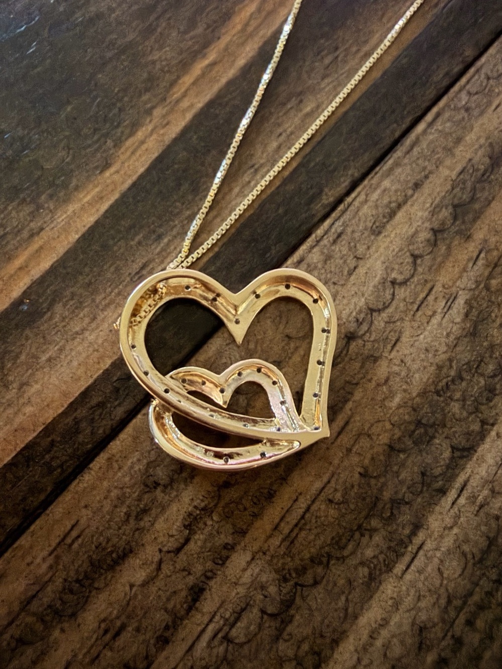 Gold plated, Natural Diamond Double Heart Pendant Necklace - Picture 2 of 4